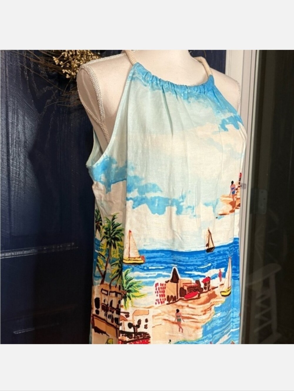 London Times Blue and White Beach Print Mini SunDress - Picture 3 of 8